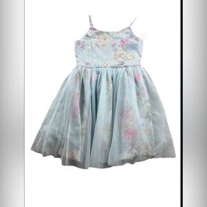 Zenzi Girl's Size Large (10/12) Sleeveless Tulle Dress Blue Sparkling Flowers